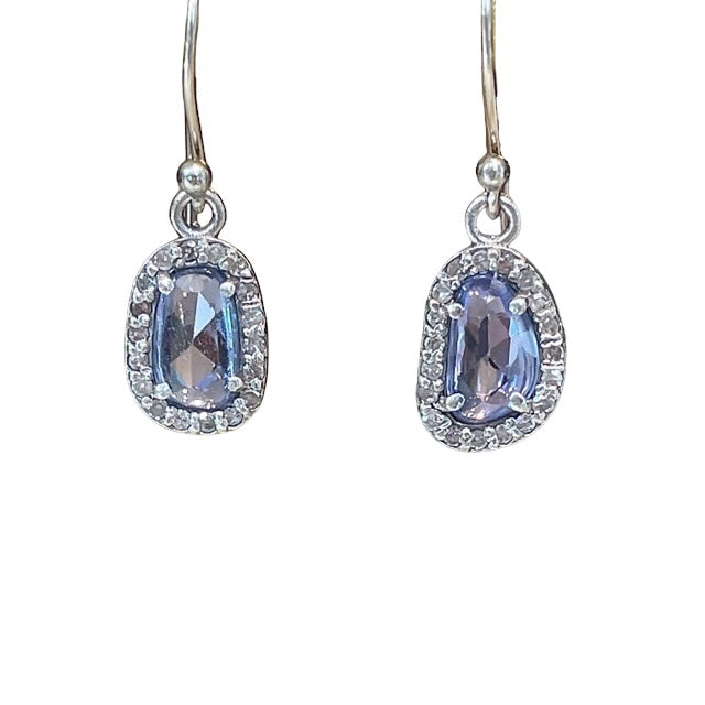Sapphire and Diamond Halo Drop Earrings