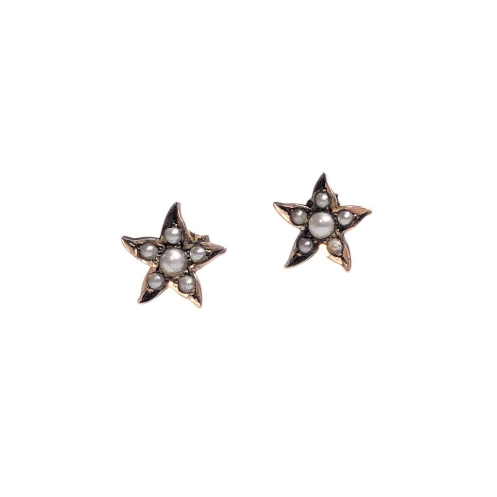 Victorian 14k Star Pearl Studs