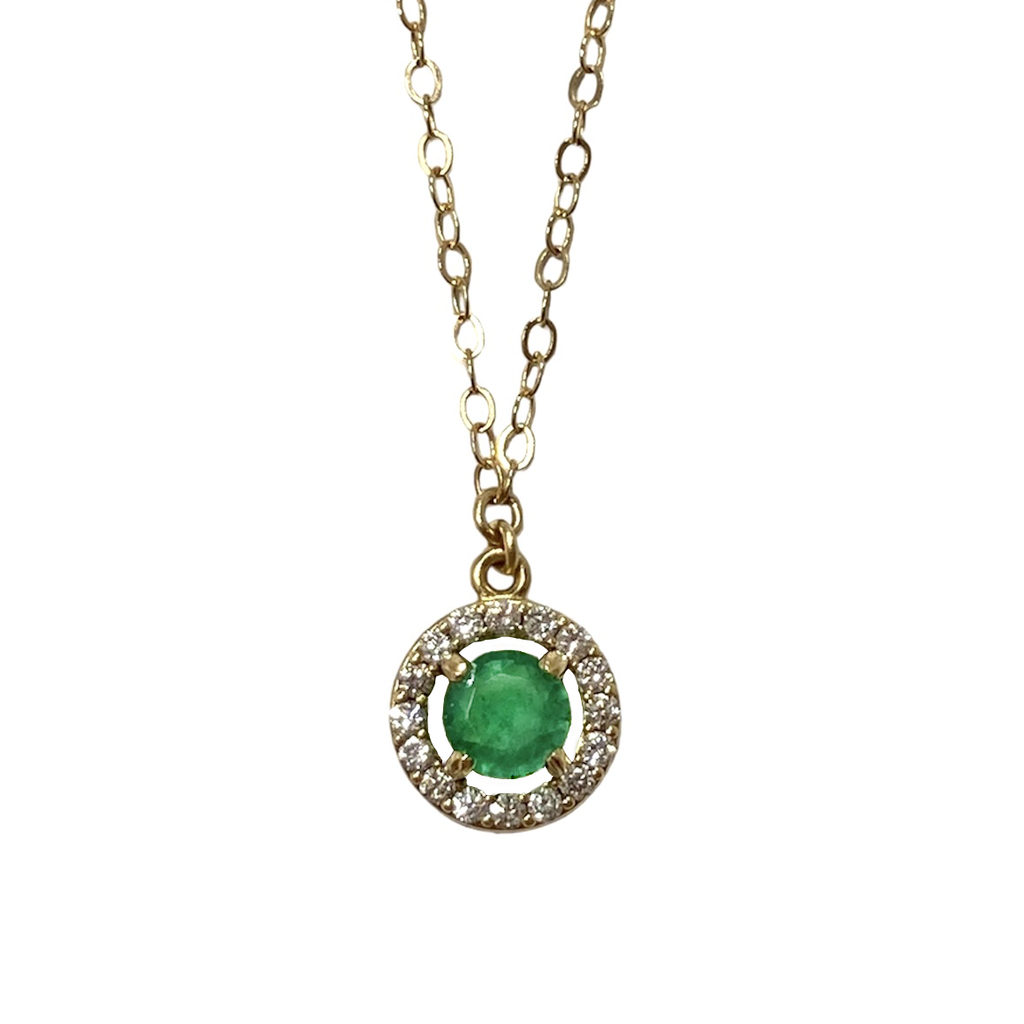 Emerald Diamond Halo Necklace