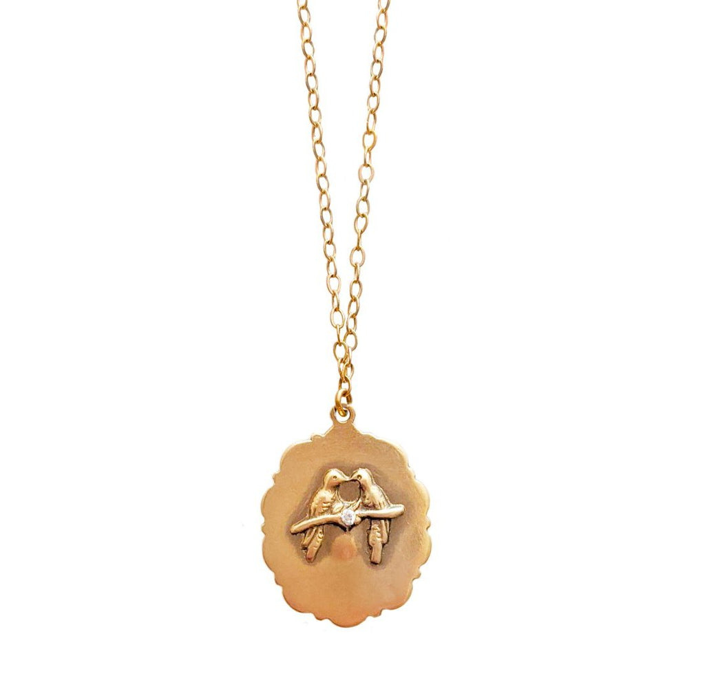 14k White Gold Lovebirds Necklace w. Diamond