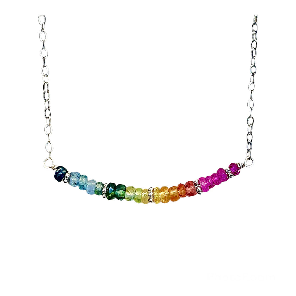 14k Rainbow Sapphire Bar Necklace