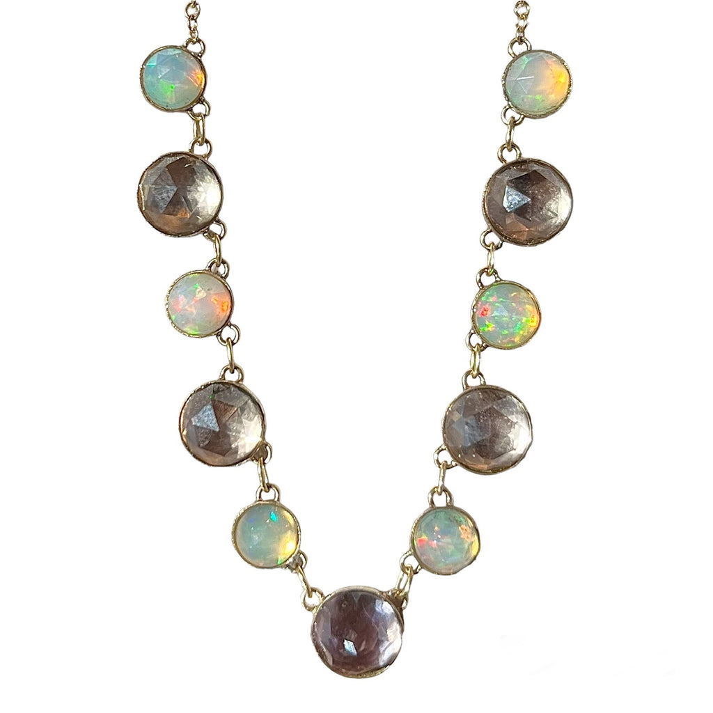 14K Opal and Pink Topaz Necklace