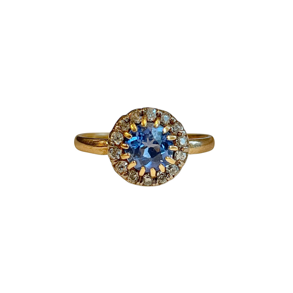 Antique Sapphire and Diamond Halo Ring