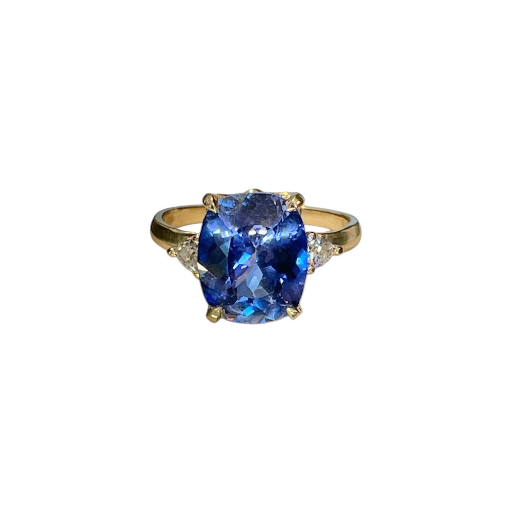 Cushion Cut Sapphire and Diamond Trillions Ring