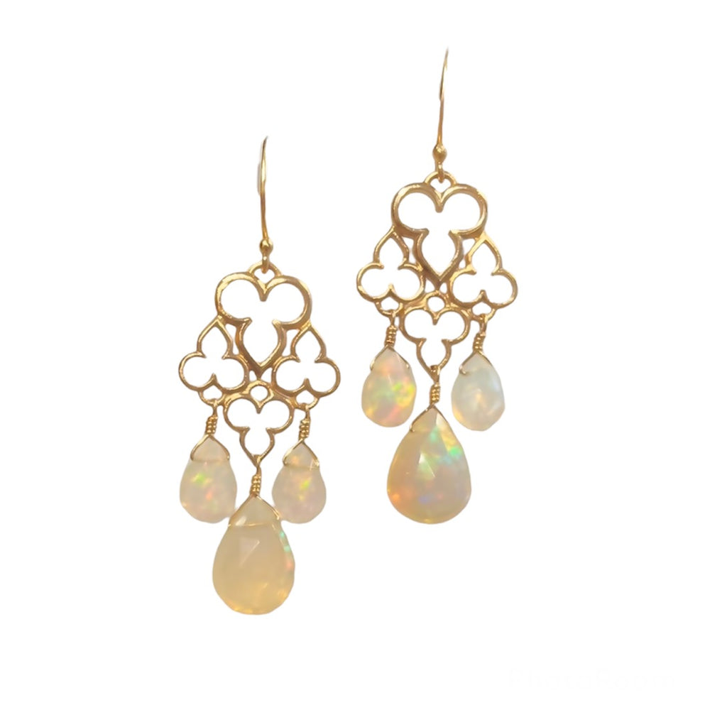 14k Fleur De Lis Earrings with Precious Gemstones