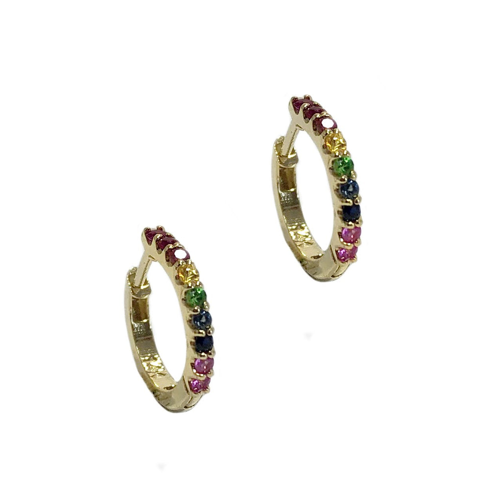 Rainbow Sapphire Huggie Hoop Earrings